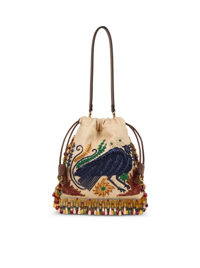 Etro X Tabby Booth Small Kalispera Raffia Bag With Embroidery And Beads In Nude