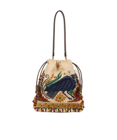 Etro X Tabby Booth Small Raffia Kalispera Bag With Embroidery And Beads In Brown