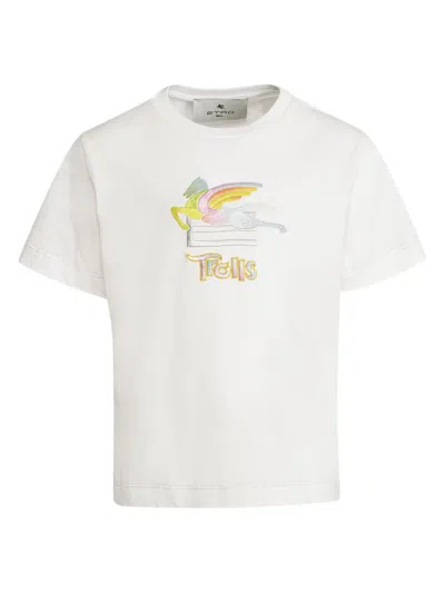 Etro Kids' X Trolls Logo-embroidered Cotton T-shirt In White