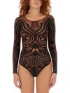 Etro , Paisley Tattoo Bodysuit, Woman, Dark Brown, Size M In Brown