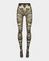 Etro X Wolford Etro Tattoo-effect Tights In Grey/black