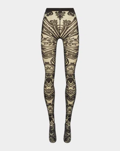 Etro X Wolford Etro Tattoo-effect Tights In Grey/black