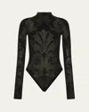 Etro X Wolford X Etro Mock-neck Metallic Jacquard Bodysuit In Black/gold