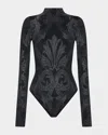 Etro X Wolford X Etro Mock-neck Metallic Jacquard Bodysuit In Black/silver