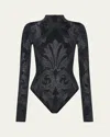 Etro X Wolford X Etro Mock-neck Metallic Jacquard Bodysuit In Black/silver