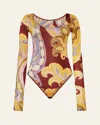Etro X Wolford X Etro Paisley-print Cheeky Bodysuit In Bordeaux