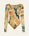 Etro X Wolford X Etro Paisley-print Cheeky Bodysuit In Creme