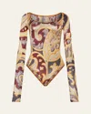 Etro X Wolford X Etro Paisley-print Cheeky Bodysuit In Grey
