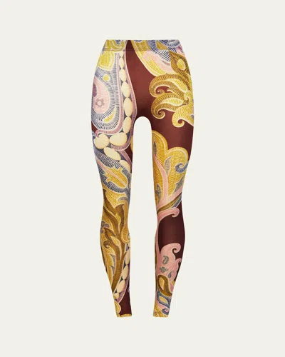 Etro X Wolford X Etro Paisley-print Leggings In Bordeaux