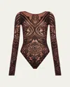 Etro X Wolford X Etro Tattoo String Bodysuit In Chocolate/black