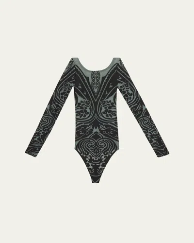 Etro X Wolford X Etro Tattoo String Bodysuit In Grey/black