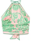 Etro Halter Neck Floral Pattern Open Back Top In X0875