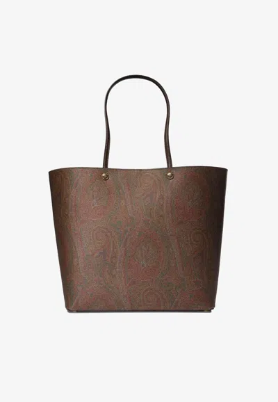 Etro Xl Paisley Jacquard Essential Tote Bag In Brown