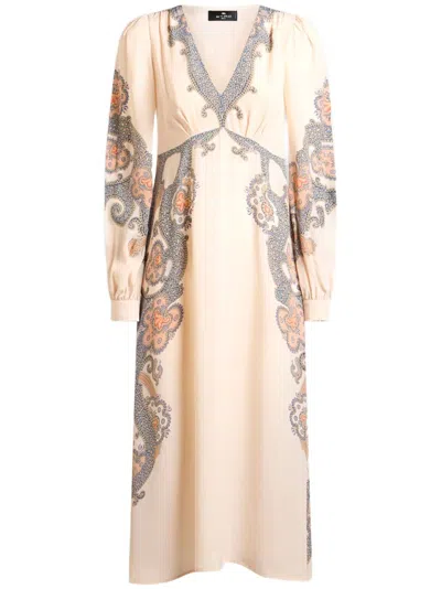 Etro Year Of Snake Midi Dress In Neutrals