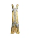Etro , Crepe De Chine Dress With Print, Woman, Yellow, Size 46 In Yellow