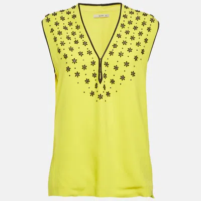 Pre-owned Etro Yellow Embellished Crepe Sleeveless Top L