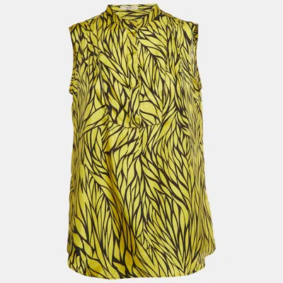 Pre-owned Etro Yellow Leaf Printed Silk Sleeveless Top M