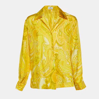 Pre-owned Etro Yellow Paisley Print Silk Full Sleeve Shirt L