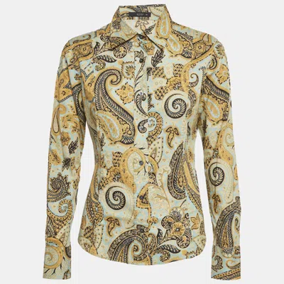 Pre-owned Etro Yellow Printed Cotton Button Front Shirt M