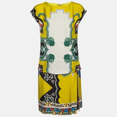 Pre-owned Etro Yellow Printed Silk Layered Short Dress S