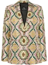 Etro Medallion-print Silk Single-breasted Blazer Jacket In Yellow