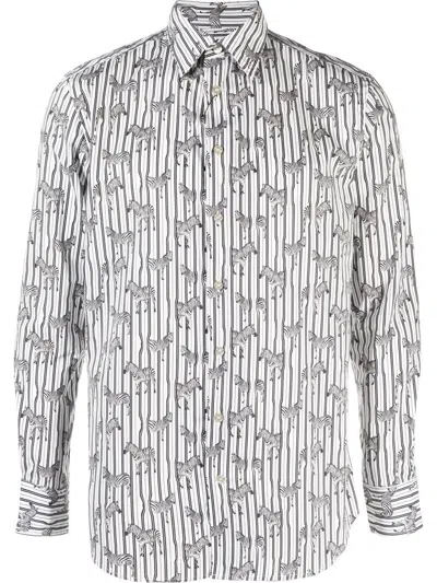 Etro Zebra-print Long-sleeved Shirt In White