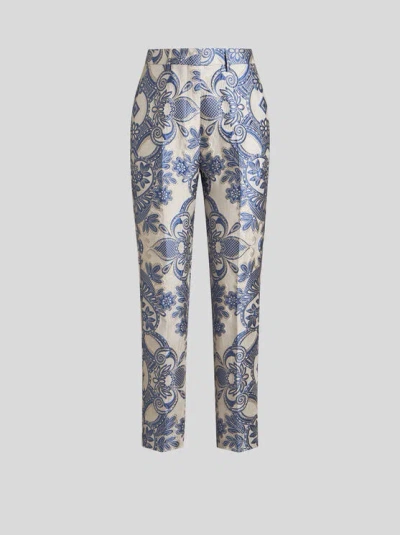 ETRO , JACQUARD LACE CIGARETTE TROUSERS, WOMAN, NAVY BLUE, SIZE 46