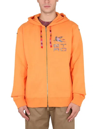Etro Cotton Blend Pegaso Sweatshirt In Orange
