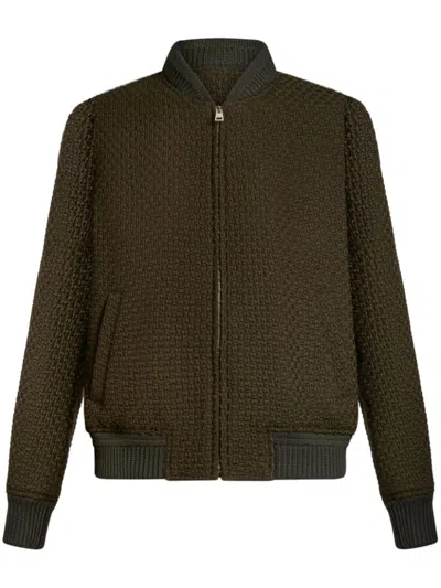 Etro Zip-up Wool Bomber Jacket In Brown