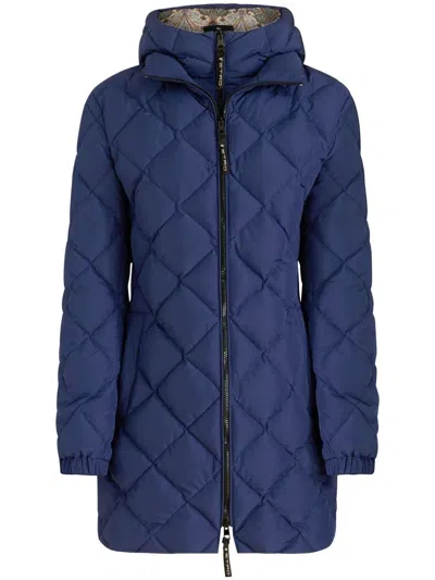 Etro Zipped Hooded Puffer Jacket In Blue