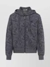 Etro Paisley Print Zip-up Hooded Sweatshirt In Gray