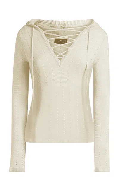 Etro Zipped Knit Cotton-blend Sweater In Off-white