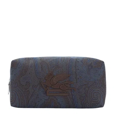 Etro Medium Paisley-print Pegaso-motif Wash Bag In Blue