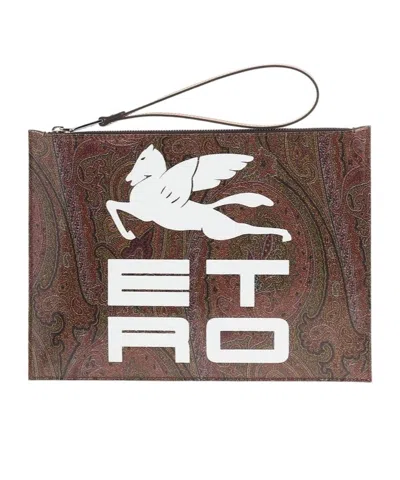 Etro Zippered Clutch In Brown