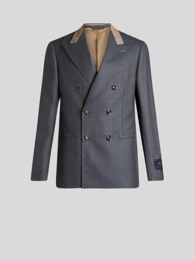 Etro Zweireihiger Blazer Aus Wolle In Navyblau