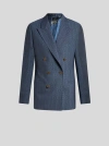 Etro Zweireihiger Blazer Aus Zwei Materialien In Navyblau