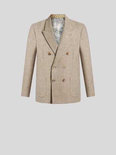 Etro Double-breasted Peak-lapel Blazer In Brown