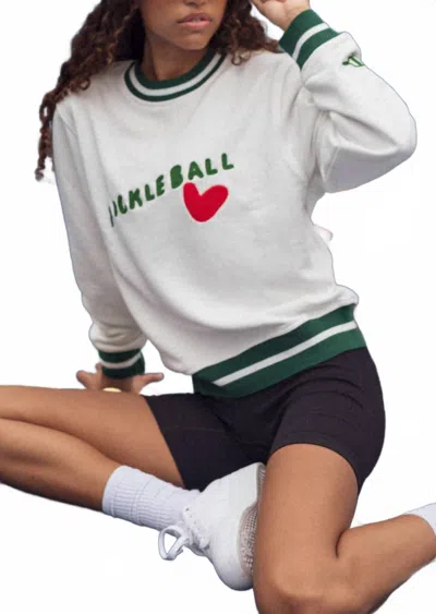Etta & East Pickleball Heart Sweatshirt In Ivory In Gray