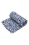 Etta Loves Xl Blue Leopard Sensory Organic Cotton Muslin Blanket In Blue Leopard Print