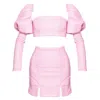 Ettie Pink Sequin Puff Sleeve Crop Top And Mini Skirt Co-ord In Pink