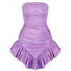 Ettie Women's Purple Lilac Glitter Frill Hem Strapless Mini Dress In Purple