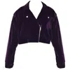 Ettie Women's Rhinestone Back Purple Velvet Cropped Biker Jacket In Purple