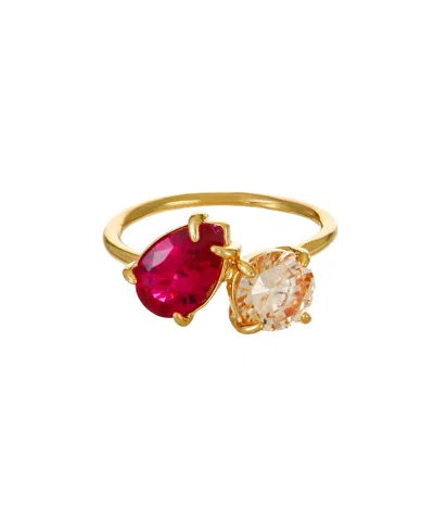 ETTIKA 18K GOLD PLATED BRASS COLORED TOPAZ CUBIC ZIRCONIA RING