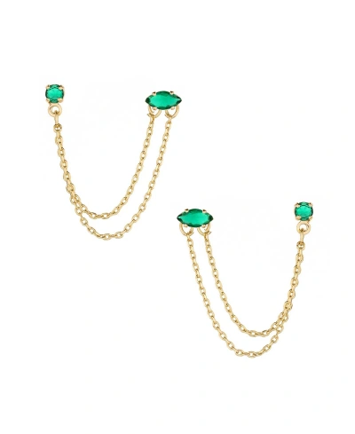Ettika 18k Gold Plated Brass Double Pierced Earrings In Green