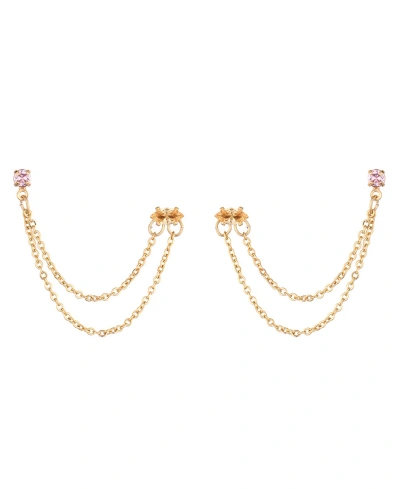 Ettika 18k Gold Plated Brass Double Pierced Earrings In Pink