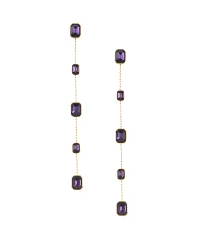 Ettika 18k Gold Plated Brass Iconic Linear Earrings In Amethyst