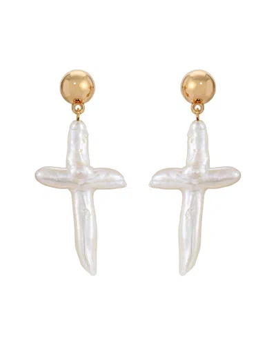 Ettika 18k Plated 15-16mm Pearl Dangle Earrings In Gold