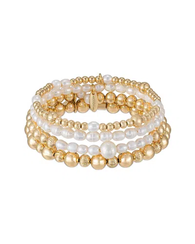 Ettika 18k Plated 4-5mm Pearl Cuff And Bangle Set In Gold