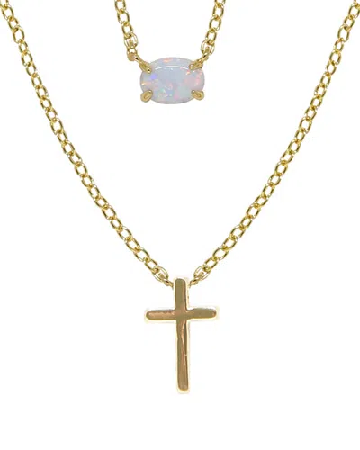 Ettika 18k Plated Opal  & Cross Dainty Necklace Set In Gold