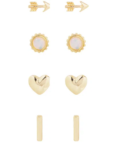 Ettika 18k Plated Opal Set Of 4 Pairs Of Love Charm Studs In Gold